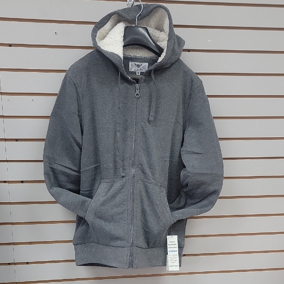 Gray Sherpa-Lined Zip-Up Hoodie - Picture 3 of 5